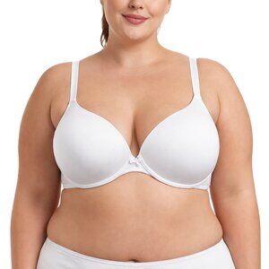Cacique Lane Bryant 38D Plunge Bra Cotton Boost White Lightly Lined Plus Size